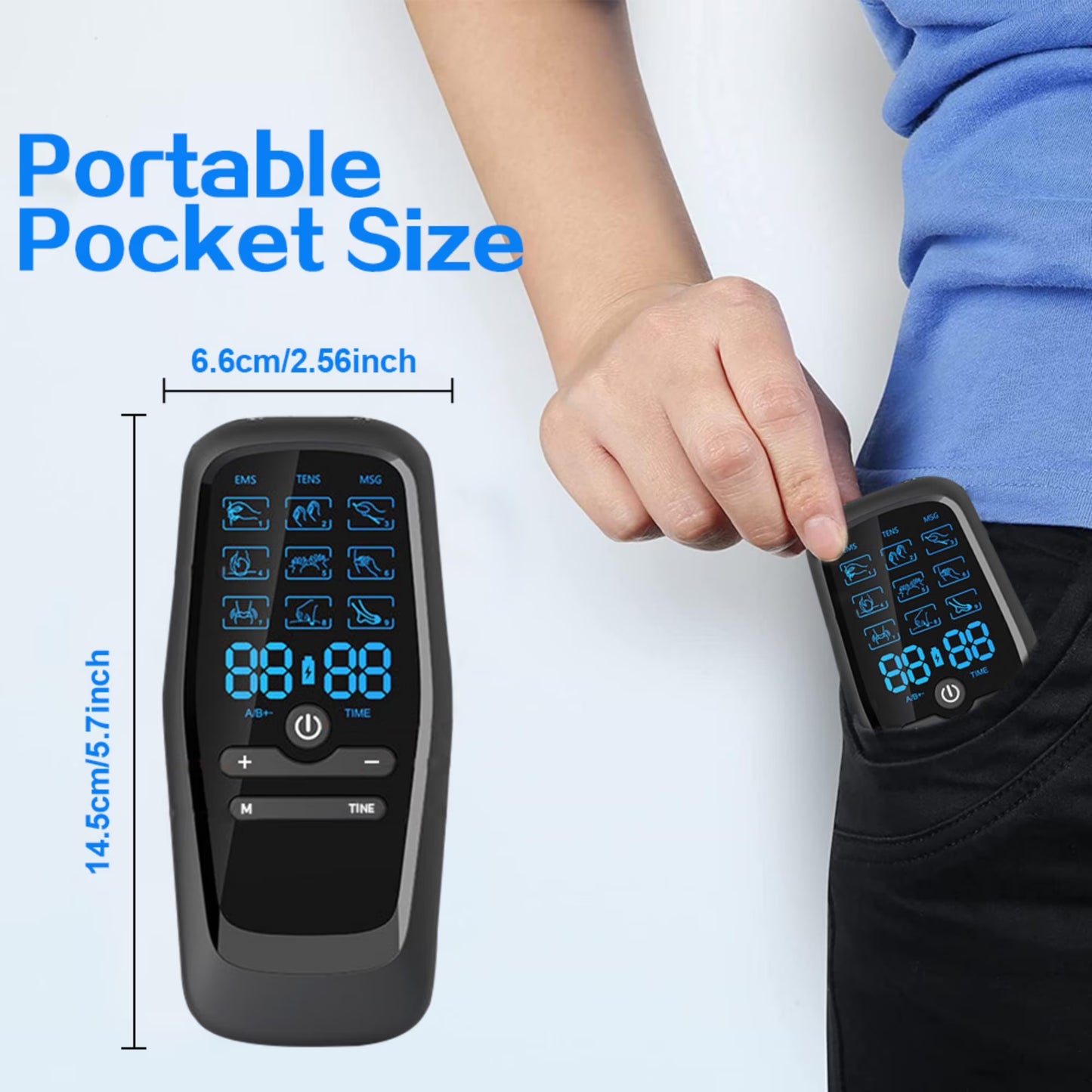 FVLOENG TENS Unit Rechargeable Muscle Stimulator Dual Channel with 8 Reusable Electrode Pads 27 Modes for Back Neck MuscleMassager