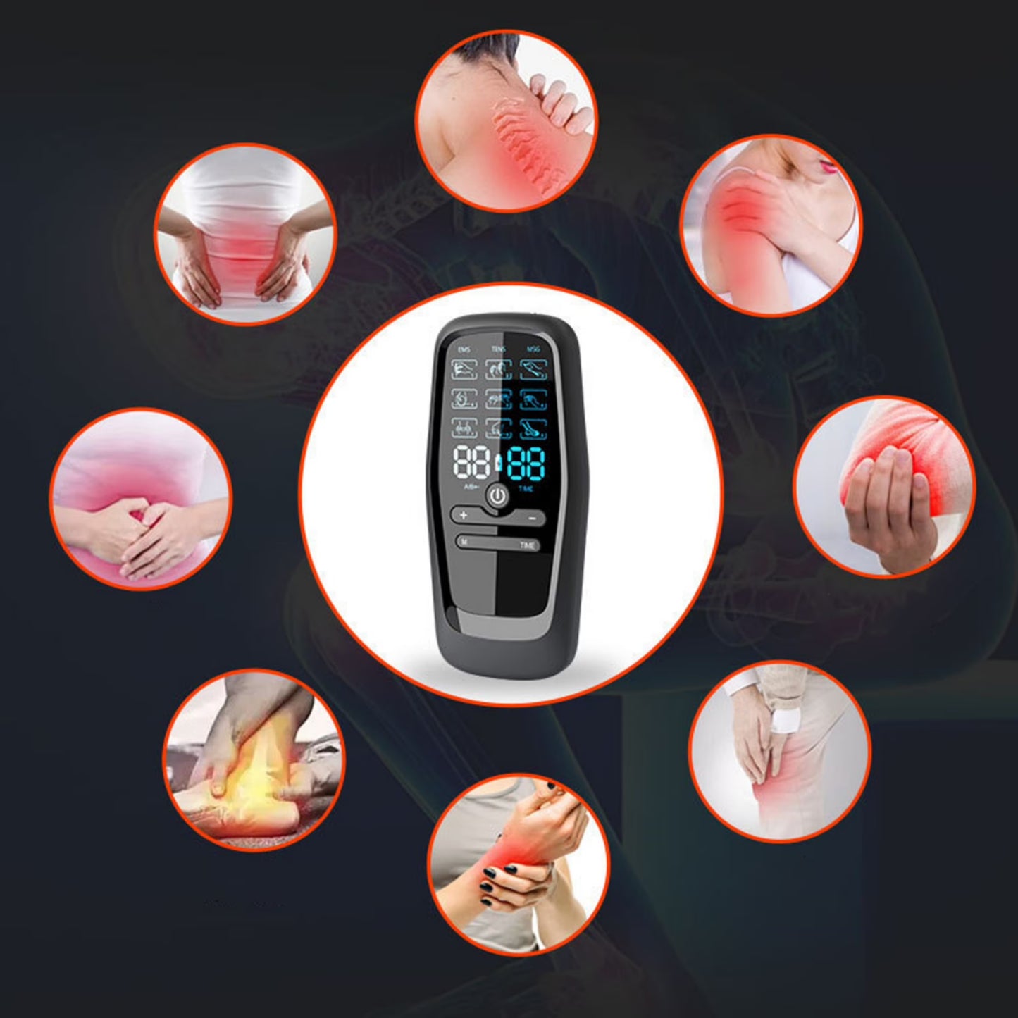 FVLOENG TENS Unit Rechargeable Muscle Stimulator Dual Channel with 8 Reusable Electrode Pads 27 Modes for Back Neck MuscleMassager