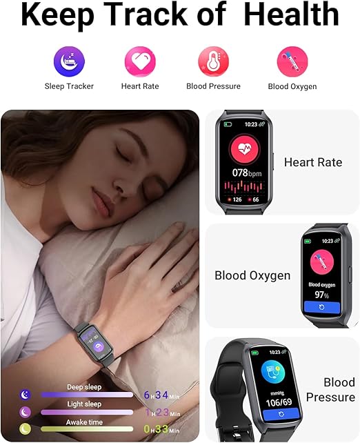 Amzhero Health Fitness Tracker with 24/7 Heart Rate, Blood Oxygen, Blood Pressure, Sleep Tracker, 5ATM Waterproof Activity Trackers with Step Tracker, Pedometer